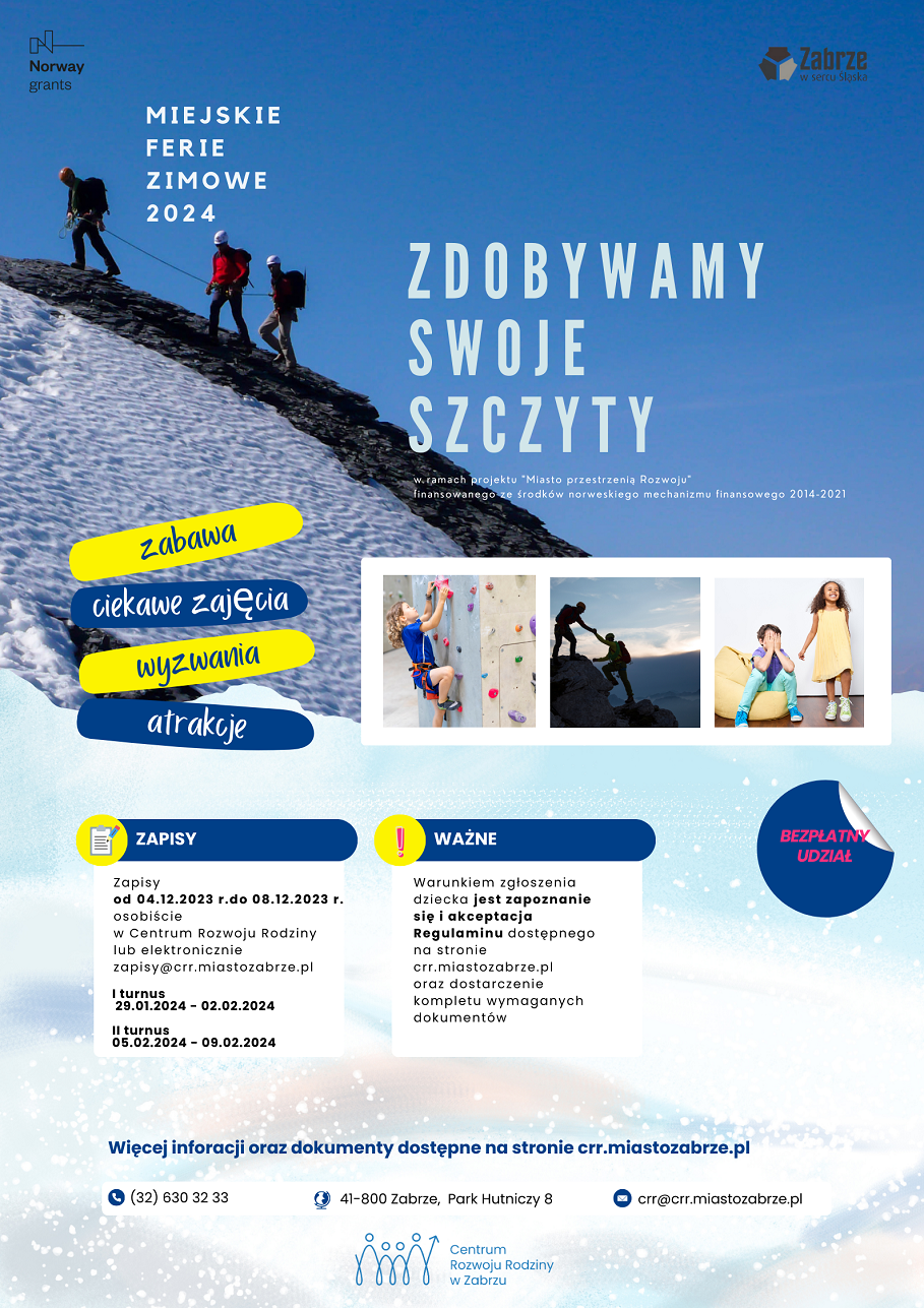 Ferie zimowe w mieście. Półkolonie "Zdobywamy swoje szczyty"