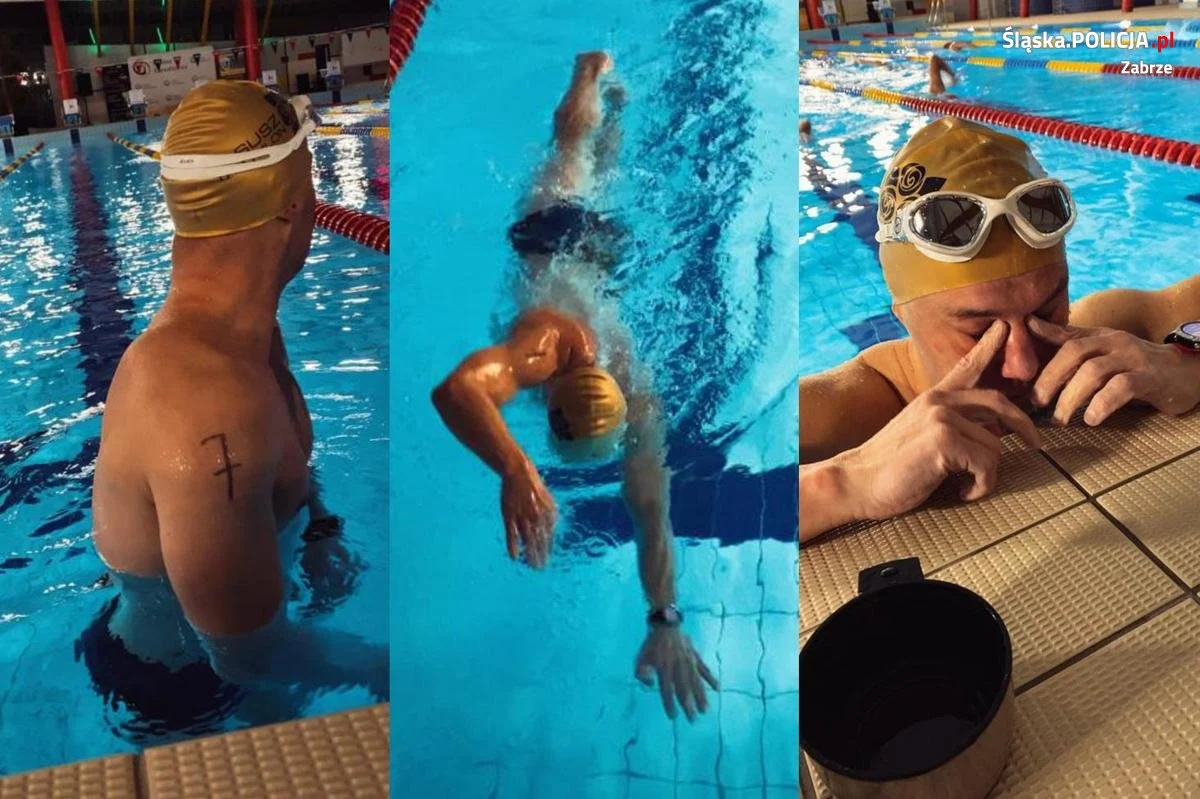 Zabrzański policjant przepłynął ponad 32 km! Wysoki wynik w VIII Ogólnopolskim Nocnym Maratonie Pływania