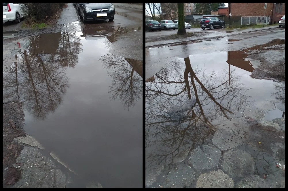 Trudna droga do Szkoły Podstawowej nr 24. Jezdnia i chodniki są regularnie zalane