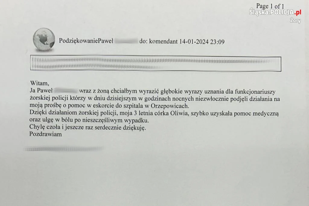 Policjanci eskortowali do szpitala dziecko wymagające natychmiastowej pomocy lekarskiej
