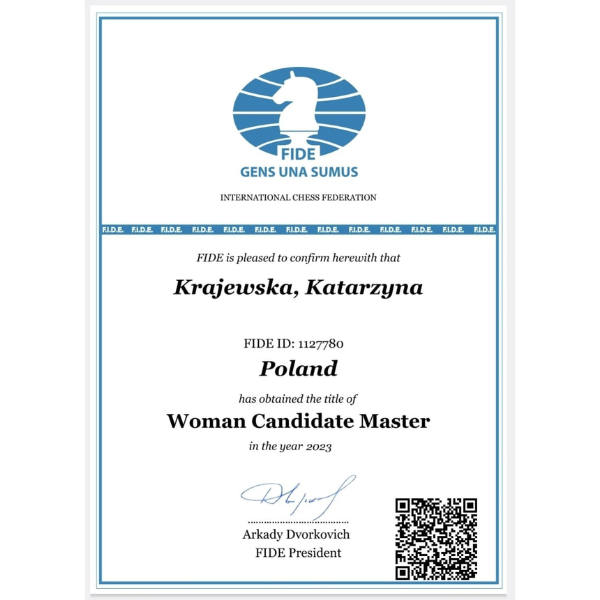 Katarzyna Krajewska została pierwszą kobietą w Zabrzu z tytułem szachowym WCM