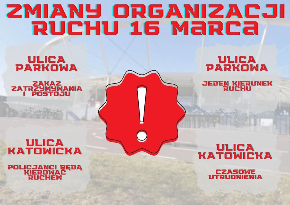 Jedziesz w sobotę do Chorzowa? Miej na uwadze utrudnienia w ruchu!