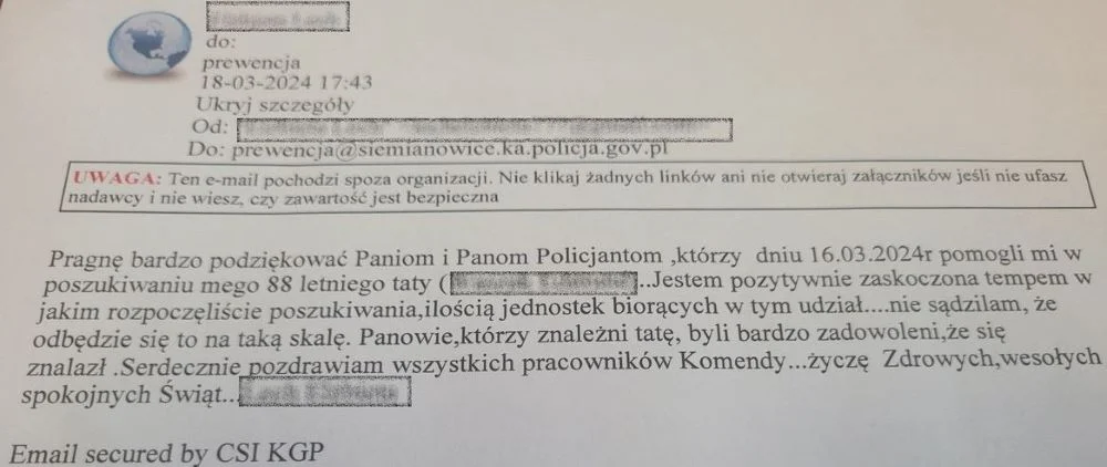 Siemianowiccy policjanci odnaleźli zaginionego 88-latka!