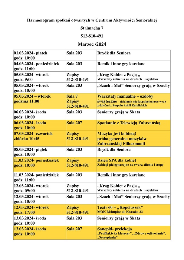 Propozycje Centrum Aktywności Senioralnej na spędzenie marcowych dni w Zabrzu