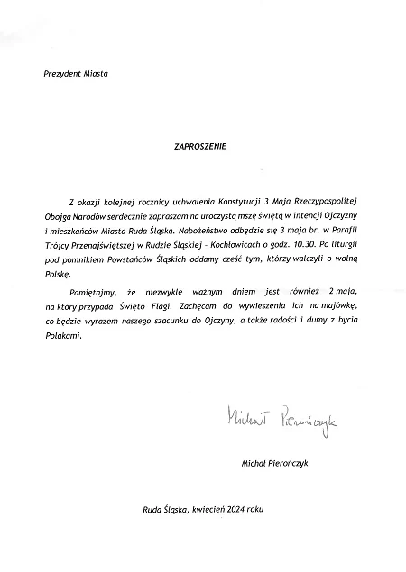 Uroczysta msza św. w intencji Ojczyzny i mieszkańców miasta Ruda Śląska