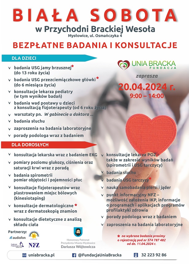 Bezpłatne badania i konsultacje lekarskie w Przychodni Brackiej Wesoła już 20 kwietnia br.