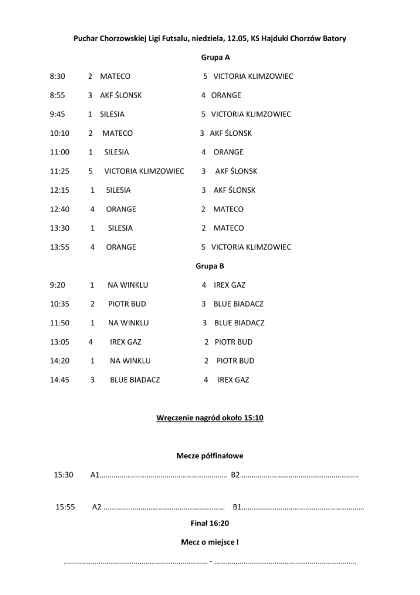 W nadchodzącą niedzielę zostanie rozegrany Puchar Chorzowskiej Ligi Futsalu!