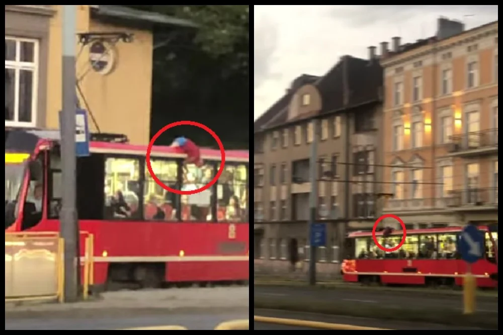 O włos od tragedii! Mężczyzna jechał na dachu tramwaju!