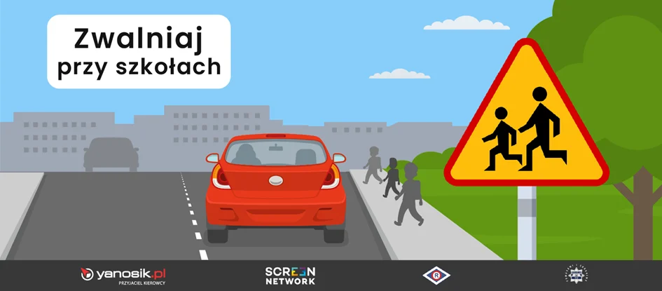 Trwa akcja "Zwolnij przy szkołach". Policja i partnerzy w akcji na rzecz bezpieczeństwa