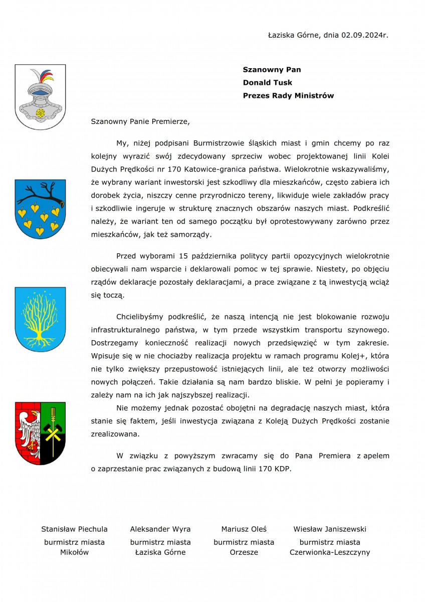 Pismo do Prezesa Rady Ministrów w sprawie CPK