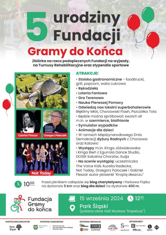15 września 5. urodziny Fundacji "Gramy do końca" w Parku Śląskim