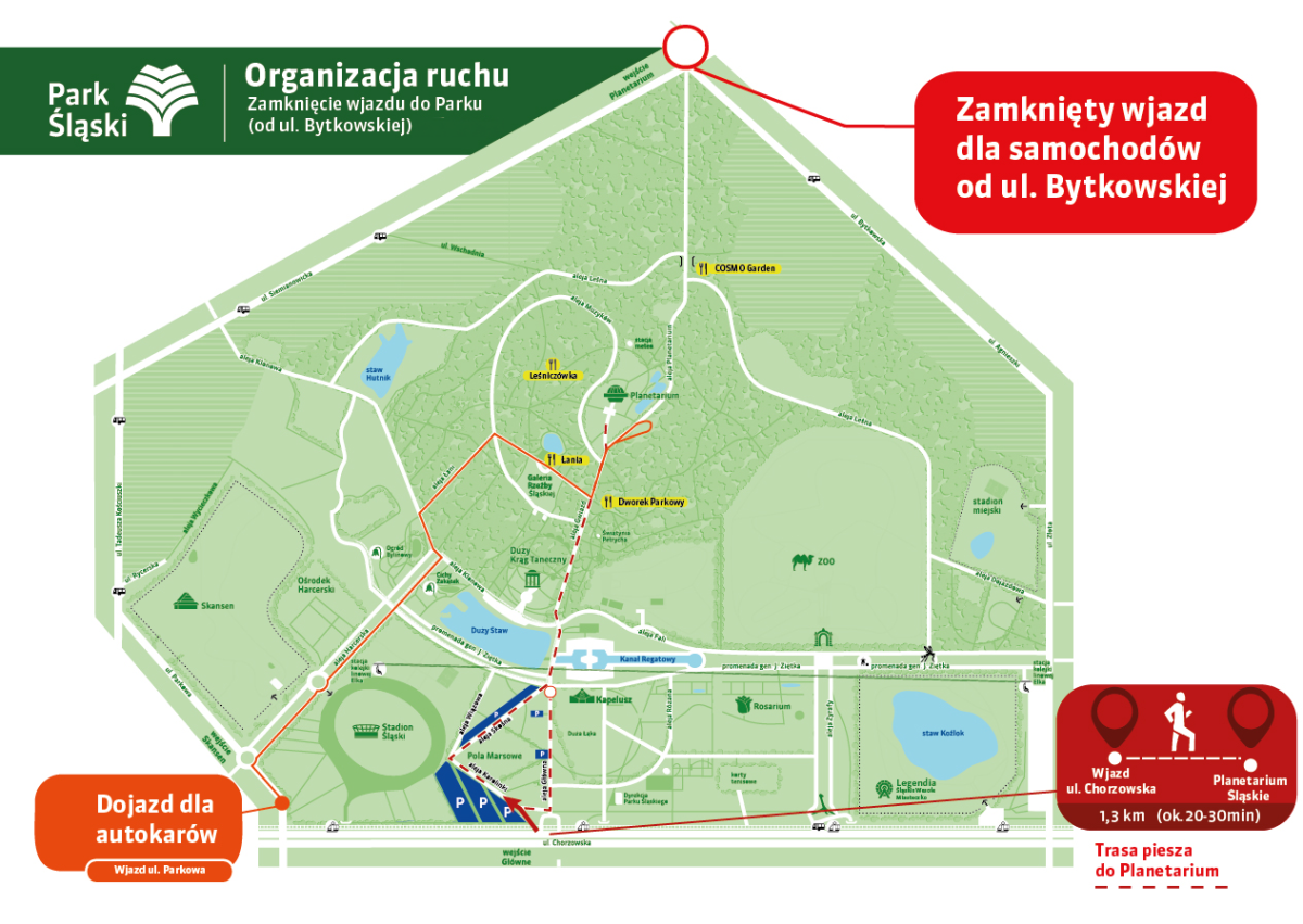 Kierowco, utrudnienia w Parku Śląskim – wjazd od Bytkowskiej nieczynny