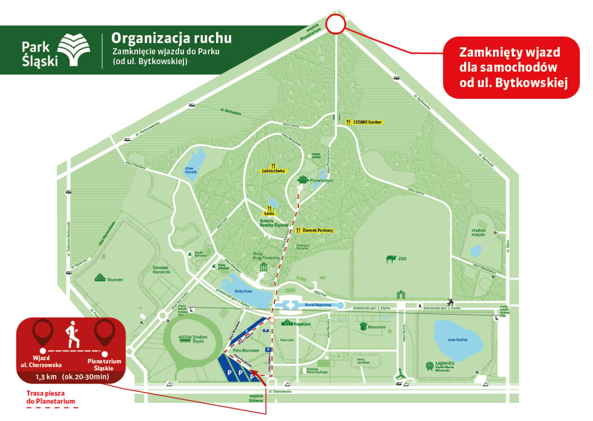 Kierowco, utrudnienia w Parku Śląskim – wjazd od Bytkowskiej nieczynny