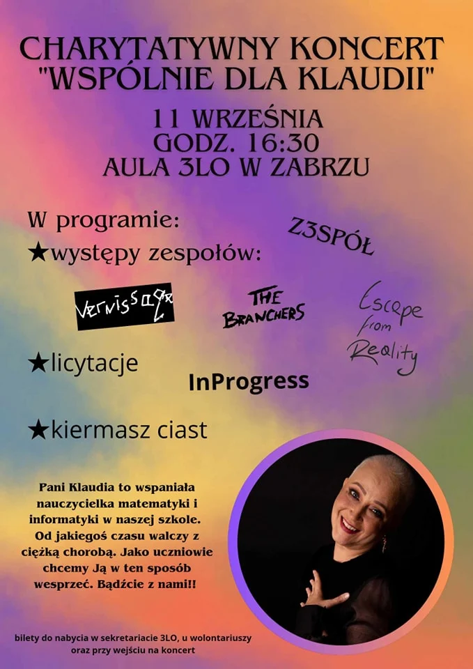 Uczniowie organizują koncert i licytacje, zbierają na leczenie swojej nauczycielki