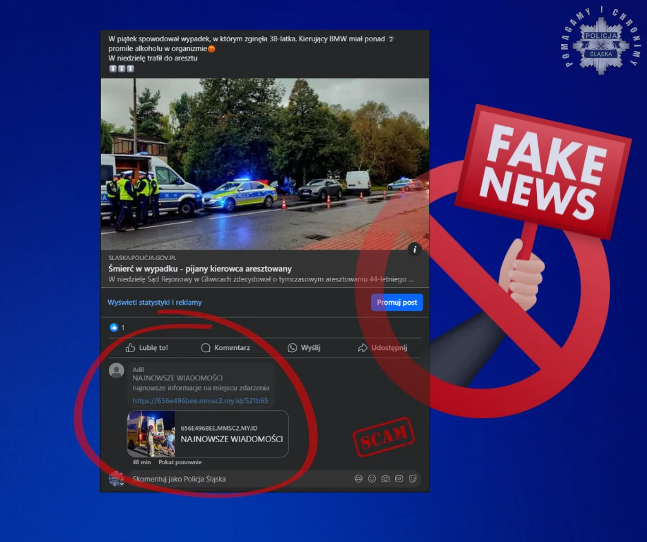 Uwaga na oszustwa internetowe! Fałszywe linki wyłudzają dane pod postami policji
