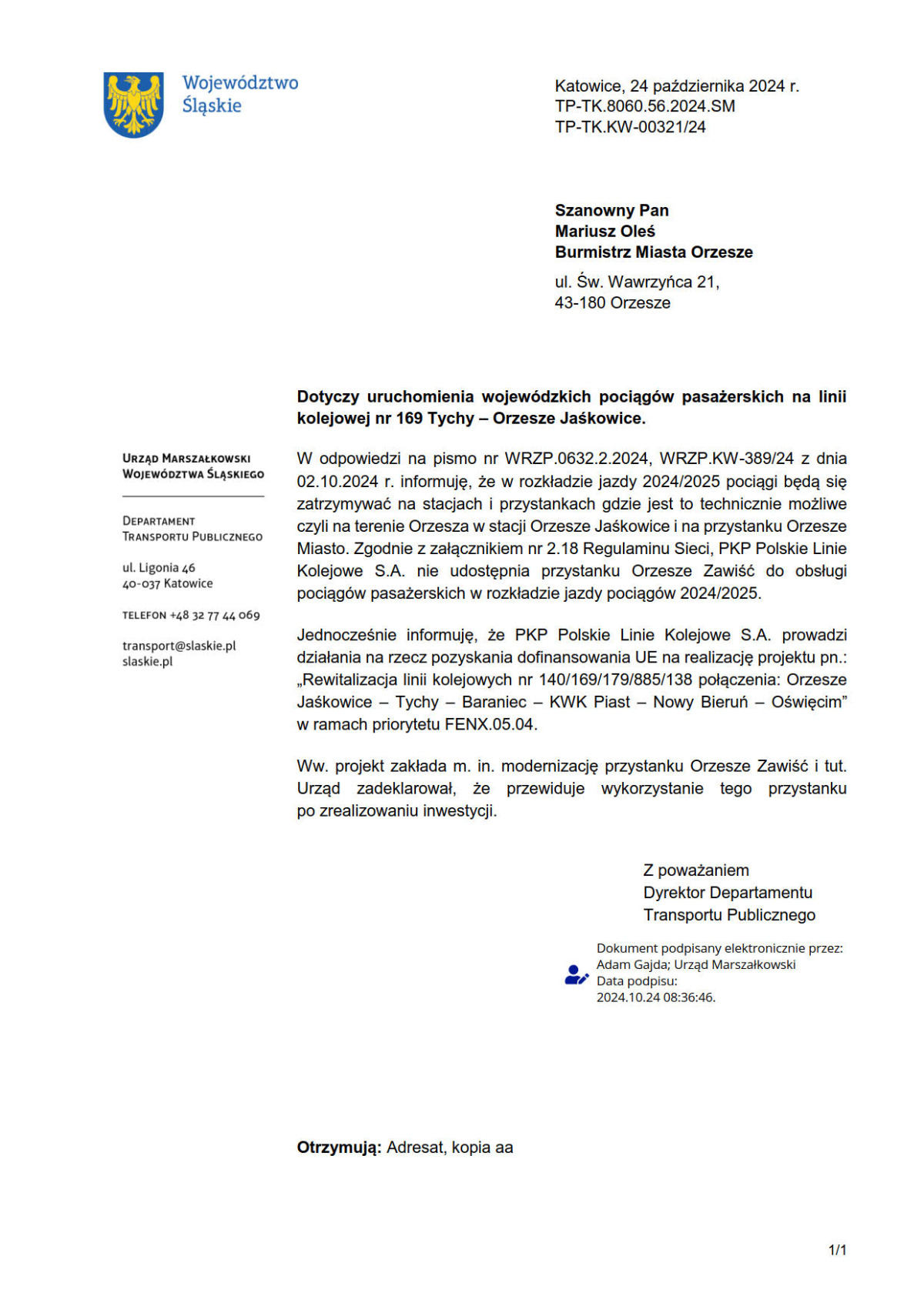 Pociągi nie będą zatrzymywały się na przystanku Orzesze Zawiść