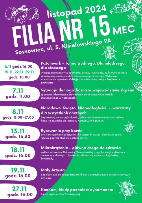 Listopadowe spotkania i warsztaty w Filii MBP nr 15. Sprawdźcie harmonogram!