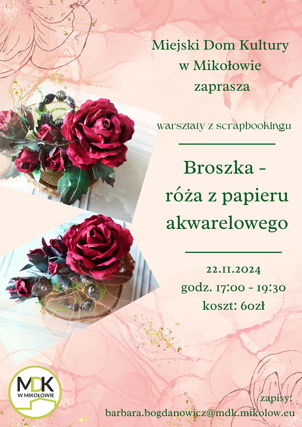 Warsztaty scrapbookingowe w Mikołowie - broszka w kształcie róży