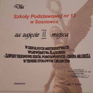 SP 13 wicemistrzem w Zawodach Rejonowych Szkół Podstawowych w Tenisie Stołowym!