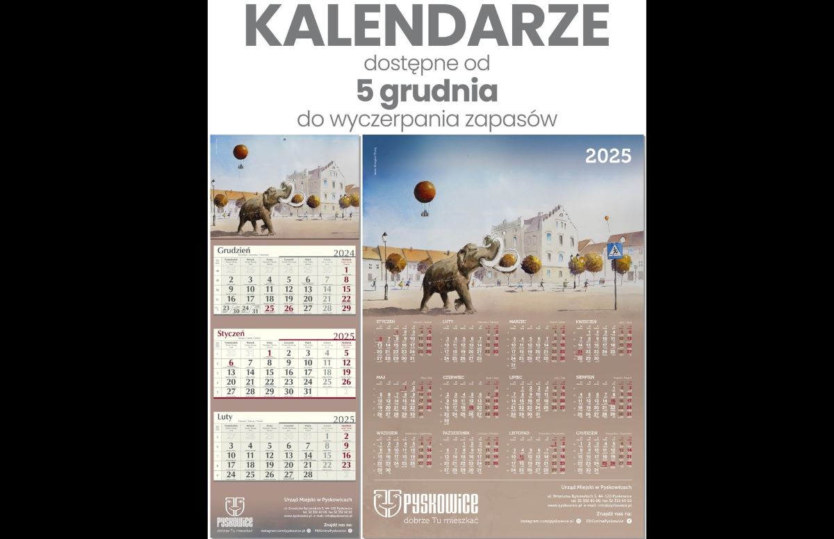 Kalendarze na 2025 rok z pyskowickim mamutem będą dostępne od 5 grudnia!