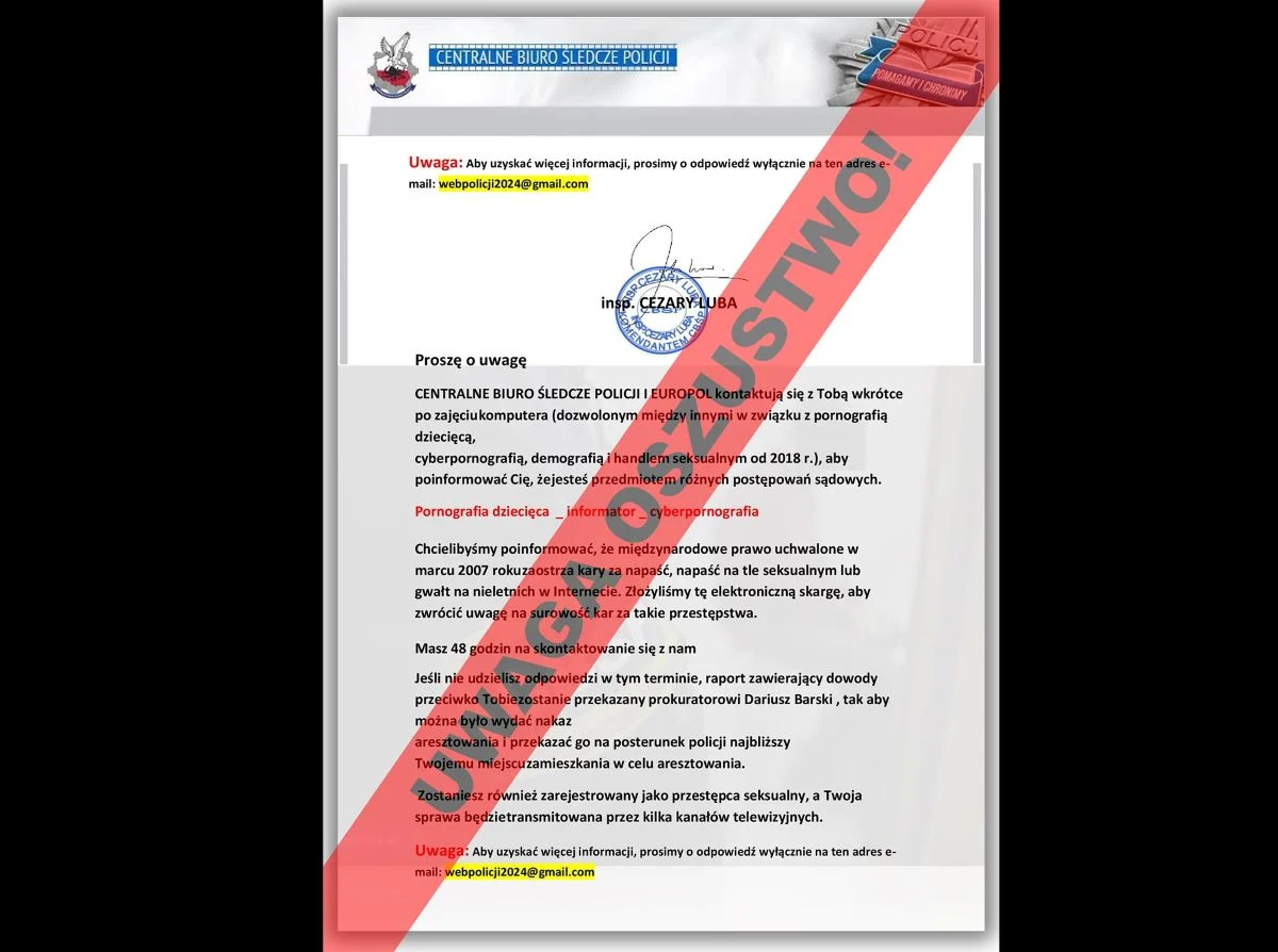 Uwaga! Kolejny raz przestępcy podszywają się pod policjantów CBŚP