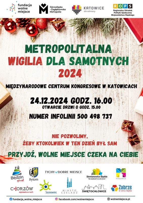 Siemianowice Śląskie zapraszają na Metropolitalną Wigilię dla Samotnych