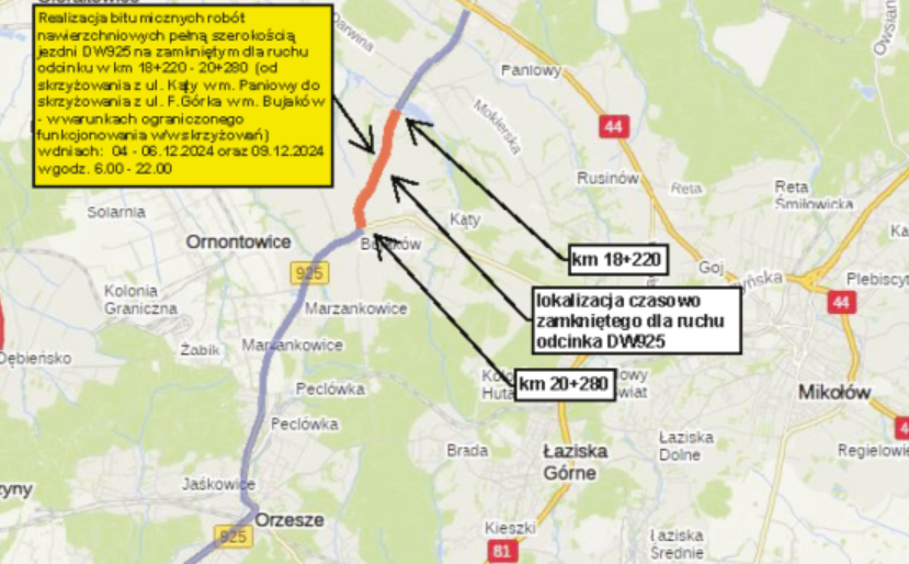 Trwają roboty nawierzchniowe na drodze DW925. Kolejne utrudnienia dla kierowców