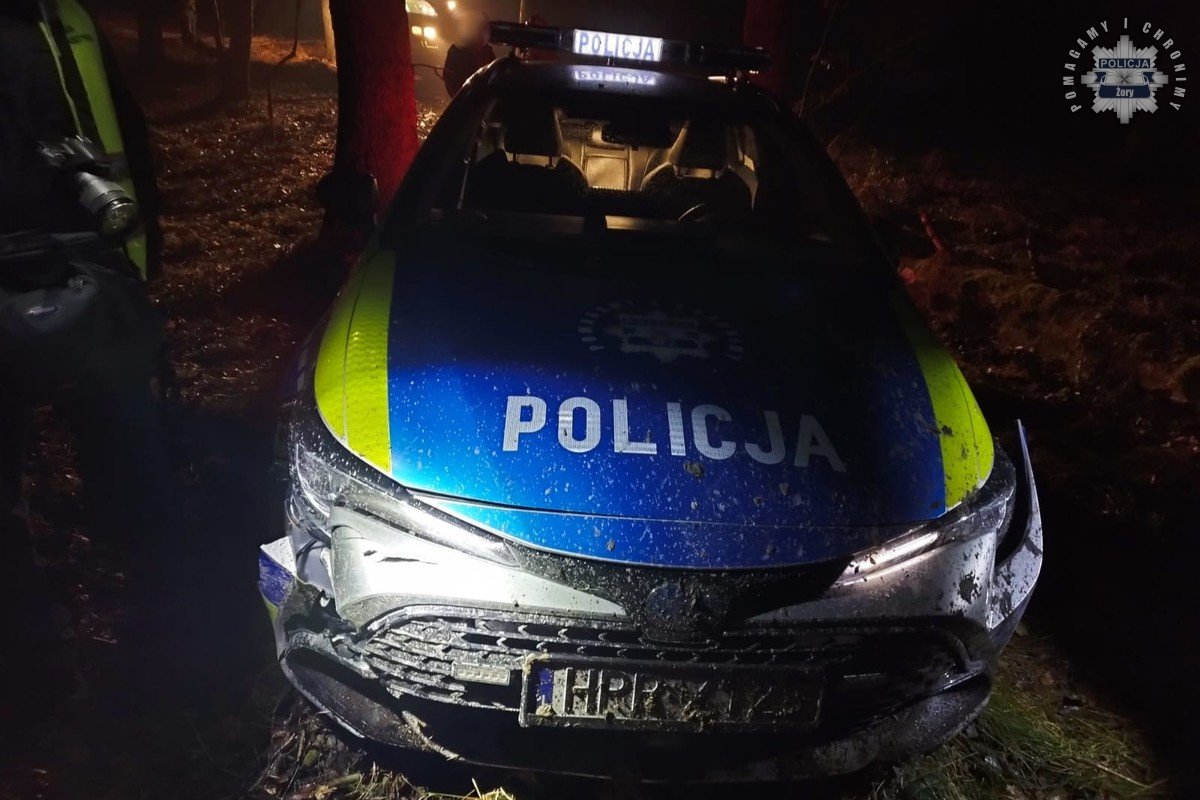 Żory: 39-latek uciekając przed kontrolą drogową samochodem ścinał drzewa