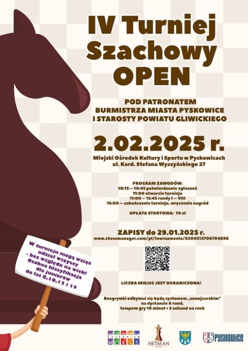 W Pyskowicach odbędzie się IV Turniej Szachowy OPEN. Sprawdźcie szczegóły