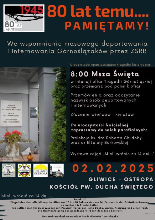 Gliwice pamiętają. Przed nami obchody 80. rocznicy Tragedii Górnośląskiej w Ostropie