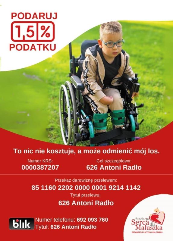 5-letni Antoś potrzebuje Twojej pomocy w walce o sprawność