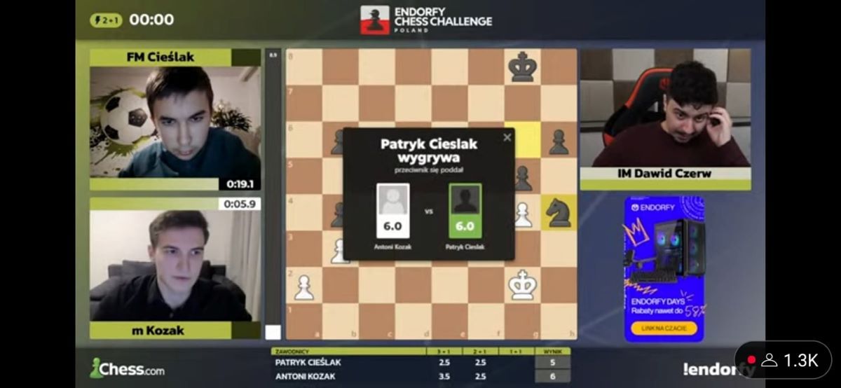 Zwycięstwo Patryka Cieślaka w Endorfy Chess Challenge – czas na ćwierćfinał!