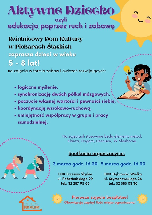 Nowe zajęcia ruchowo-edukacyjne dla dzieci w DDK Brzeziny Śląskie