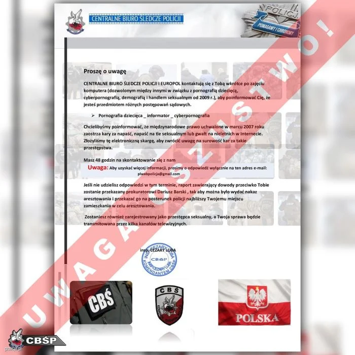 Uwaga! Oszuści kolejny raz przestępcy podszywają się pod policjantów CBŚP