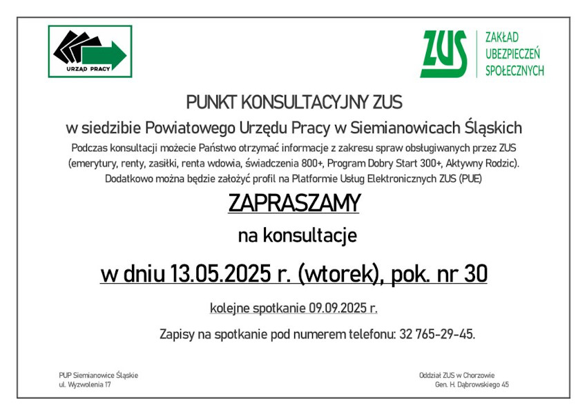Masz pytania do ZUS? Umów się na spotkanie w PUP Siemianowice