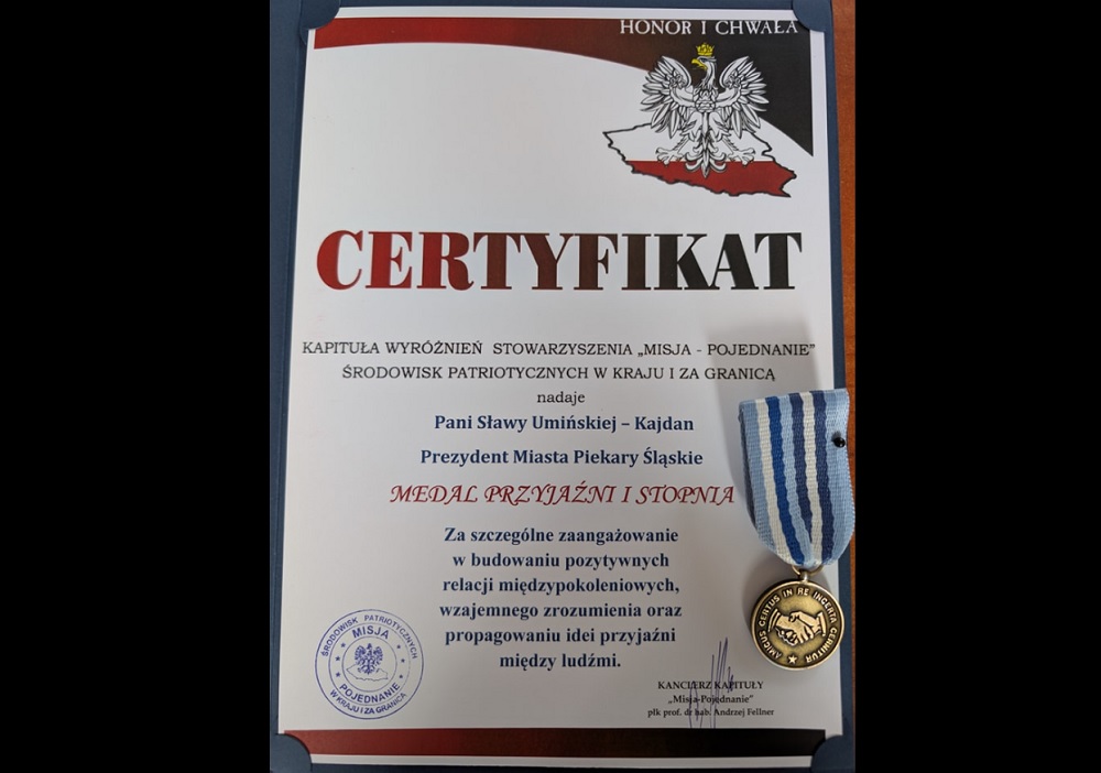 Prezydent Piekar Śląskich uhonorowana Medalem Przyjaźni I stopnia