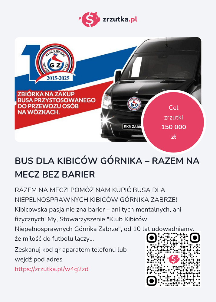 Razem na mecz! Trwa zbiórka na busa dla niepełnosprawnych kibiców Górnika Zabrze