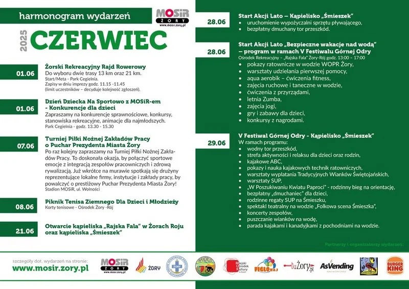 Harmonogram wydarzeń sportowych MOSiR Żory – czerwiec 2025