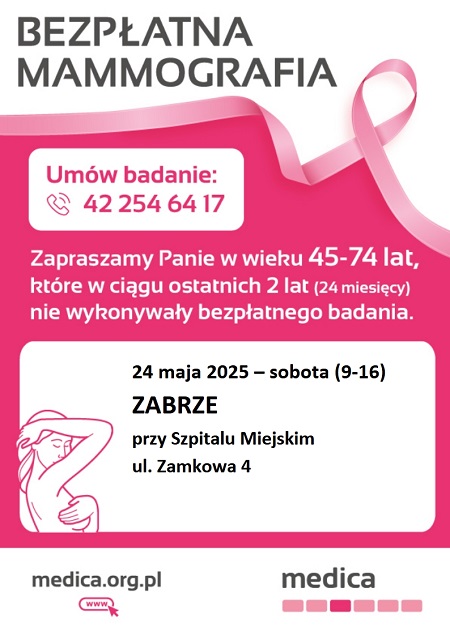 Bezpłatna mammografia dla mieszkanek Zabrza – badania 24 maja w mammobusie