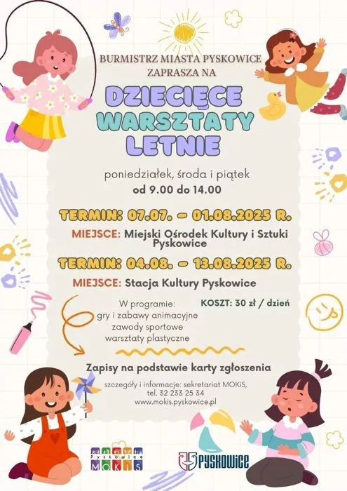 Wakacje w mieście 2025 - MOKiS Pyskowice zaprasza na Dziecięce warsztaty letnie!