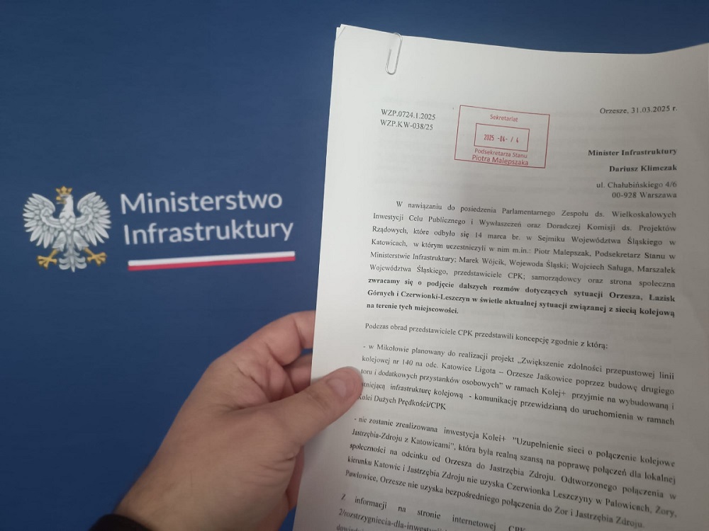 Odpowiedź Ministerstwa Infrastruktury na stanowisko Orzesza w sprawie CPK