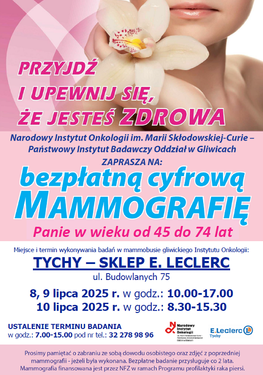 Bezpłatne badanie mammograficzne w Tychach – 8-10 lipca