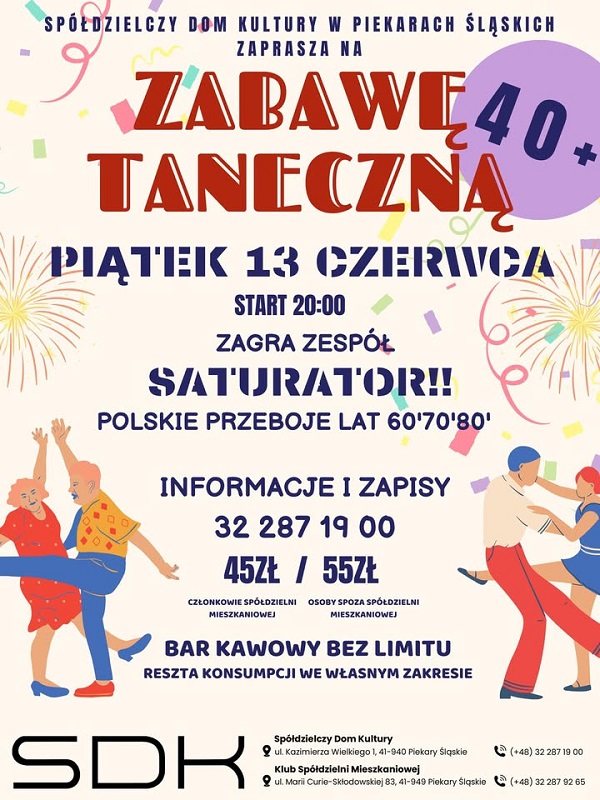 Taneczny piątek 40+ w Piekarach Śląskich – zagra zespół Saturator