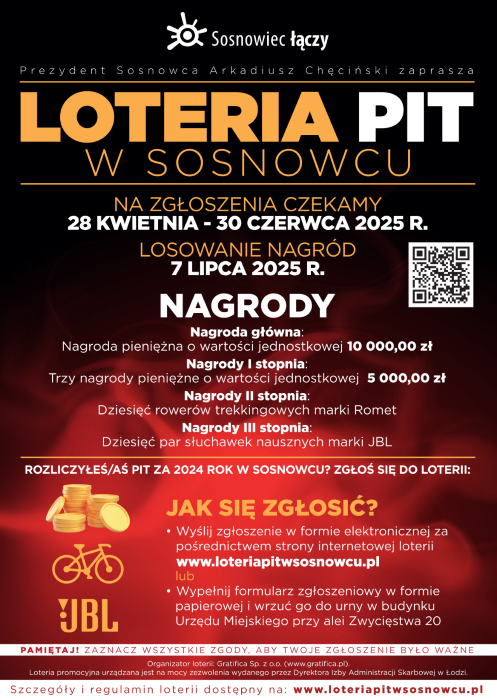 "Loteria PIT w Sosnowcu": płać podatki i sięgaj po nagrody