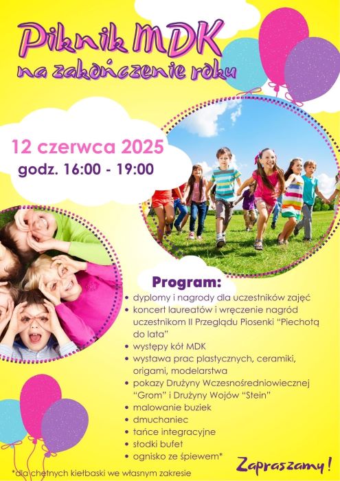 Piknik MDK na zakończenie roku szkolnego już dziś. W programie koncerty, pokazy i więcej!