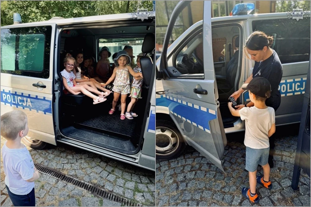 Wakacje bezpieczne i radosne – przedszkolaki z Nowego Bytomia spotkały się z policjantką