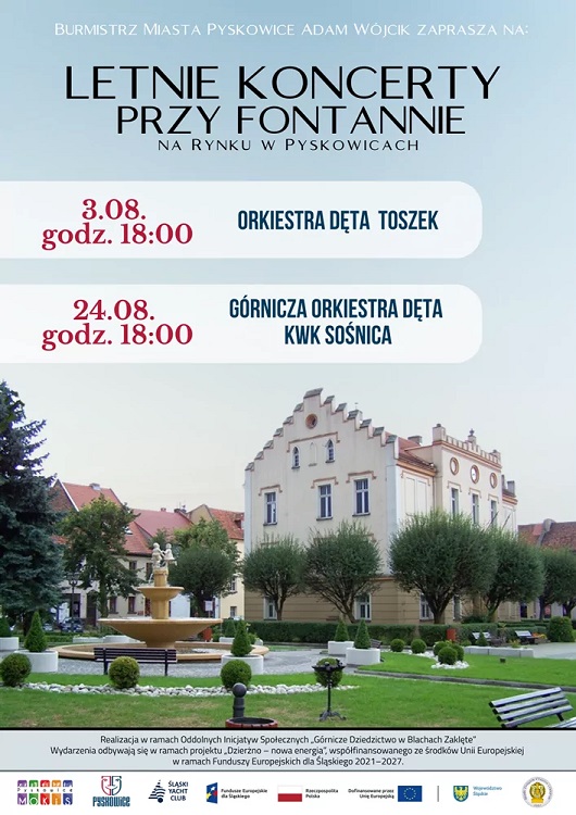 Koncerty przy Fontannie w Pyskowicach – Orkiestra Dęta Toszek i Górnicza Orkiestra Dęta
