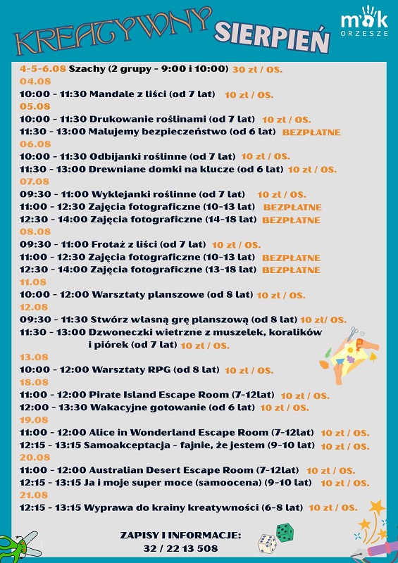 Kreatywny sierpień w MOK Orzesze: Zajęcia dla dzieci i młodzieży!