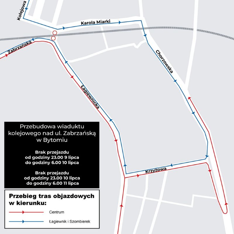 Przebudowa wiaduktu nad ul. Zabrzańską. Zmiany w ruchu 9-10 lipca