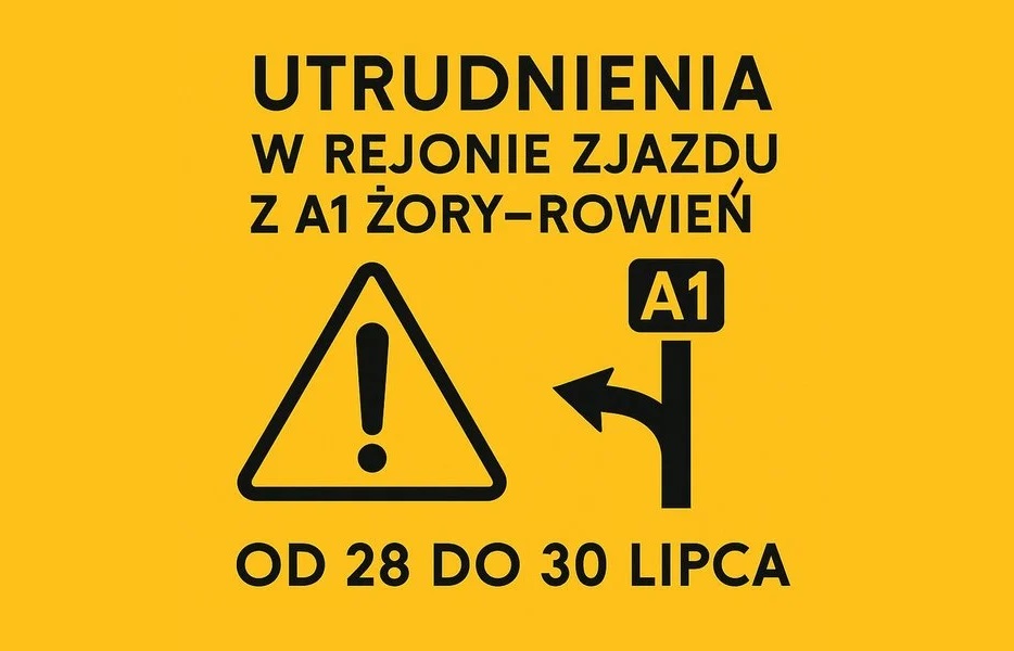 Informacja odnośnie utrudnień w rejonie zjazdu z A1 Żory–Rowień – od 28 do 30 lipca br.